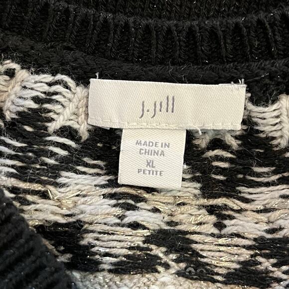 J Jill‎ Nordic Fair Isle Cotton Blend Sweater Size XLP Black Ski Grandmacore - Picture 6 of 8
